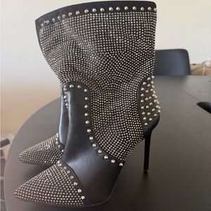 Azalea Wang Studded Black High-Heel Ankle Boots